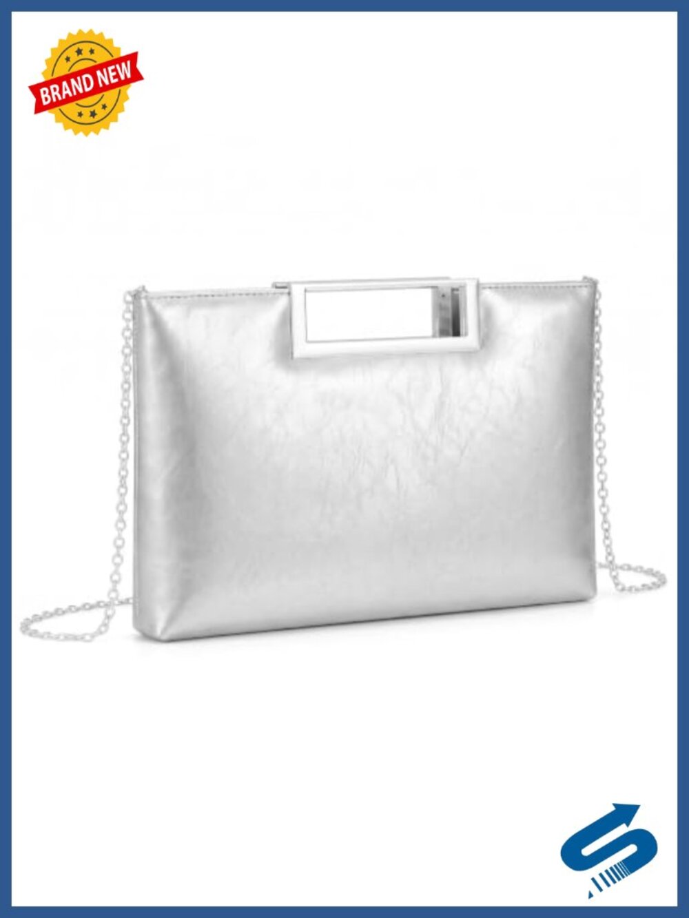 Faux Leather Evening Clutch with Detachable Chain & Top Handle